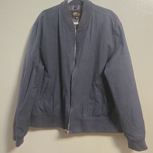 L.L.Bean Navy Flight Jacket with Plaid Lining 100% Cotton